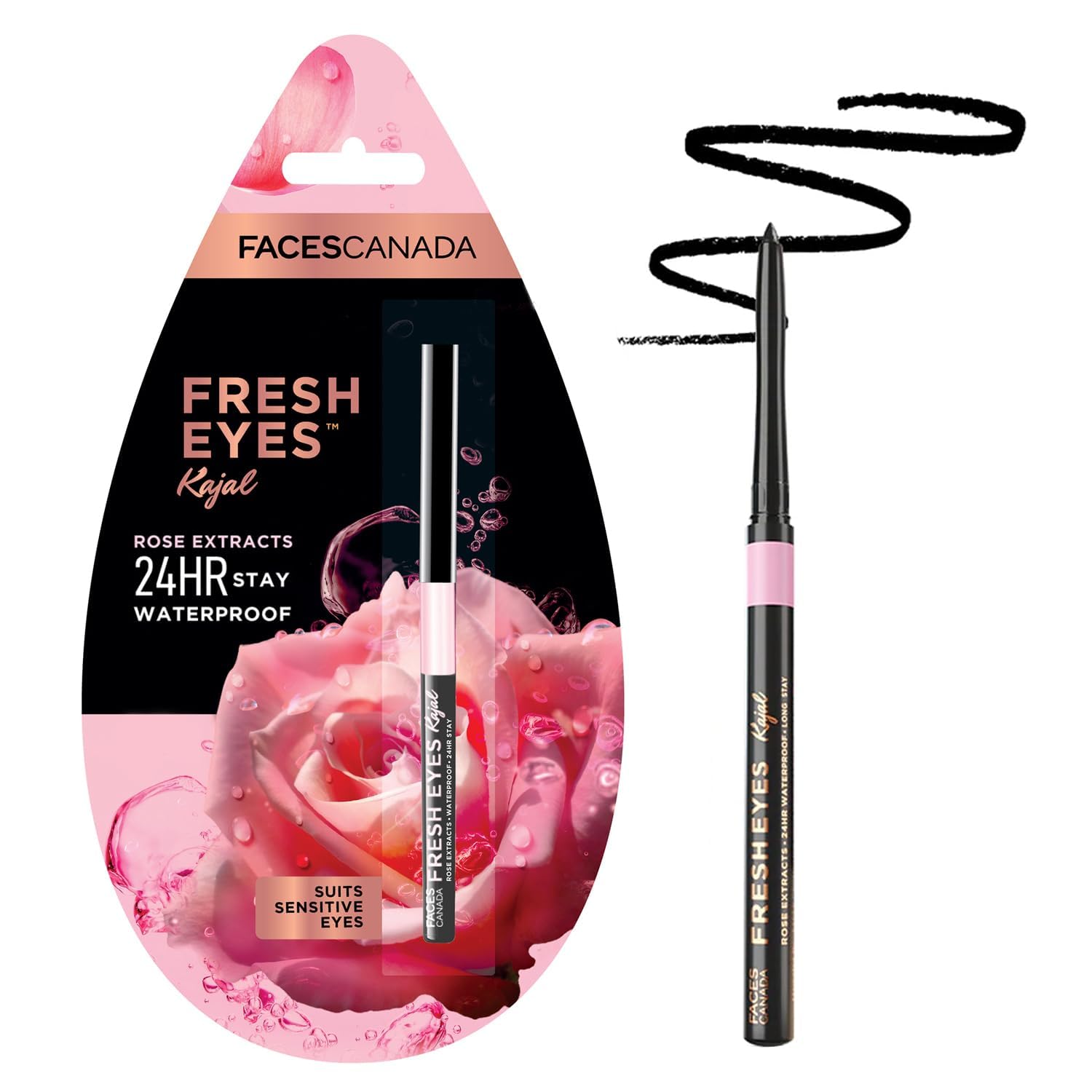 Eyeliner Pencil | 24HR Long-Lasting, Smudge-Proof & Waterproof | Enriched with Rose Extract Intense Black | Creamy Retractable Eyeliner | Lightweight & Smooth Application | 0.01 Oz (0.35g)