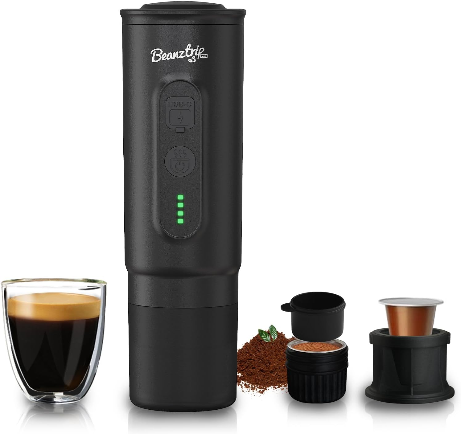 Portable Electric Espresso Maker, 20 Bar Travel Coffee Machine for Camping, RV, Mini Self-Heating with USB-C, Suitable for Ground Coffee & NS Capsule, Hiking, Office (Black)