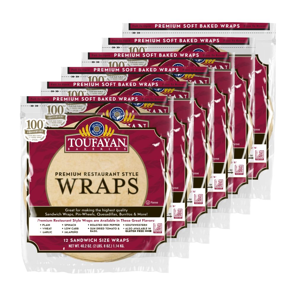 Toufayan Plain 12” Sandwich Tortilla Wraps | Bulk Foodservice Flatbread – Soft, Flexible Tortillas for Wraps, Burritos & Catering | Freeze on Arrival (6 Pack)