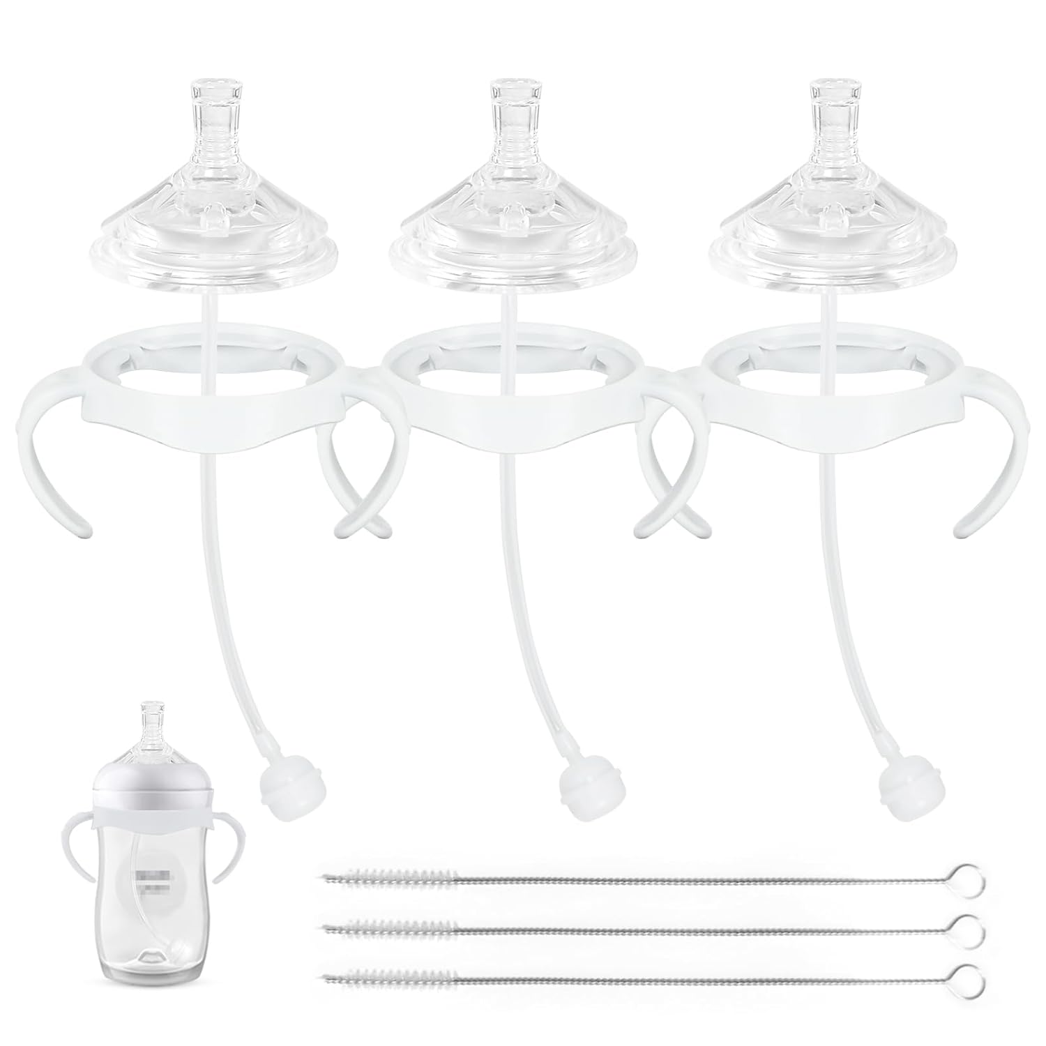 Straw Cup Soft Conversion Kit for Philips Avent Natural Baby Bottle, Toddler Transition Kit with Silicone Straw Top Nipple, Weighted Straw, Bottle Handle, Cleaning Brush, Spill-Proof, BPA-Free, 3-Pack
