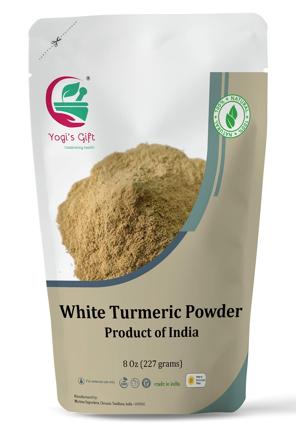 White Turmeric Powder for Skin Care | 8 oz | No staining | aka Kapoor Kachri & Hedychium Spicatum | 100% Herbal Skin Care by Yogiโs Gift