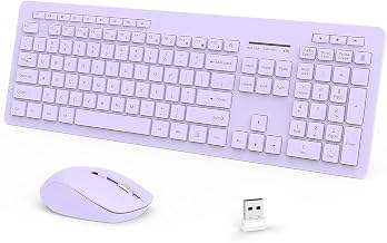 seenda Wireless Keyboard and Mouse Combo, 2.4GHz Wireless Quiet Keyboard Mouse with USB Receiver, Full Size Cute Wireless Keyboard Mouse Set for Windows Laptop Computer Desktop, Purple