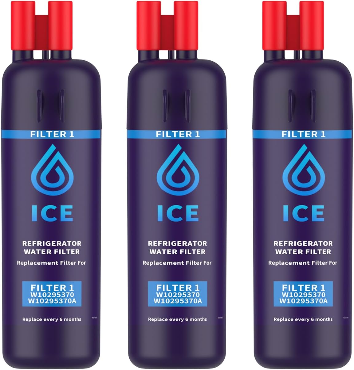 BELVITA Plus NSF 53 Certified Water Filter Compatible with W10295370A, EDR1RXD1, WHR1RXD1, KAD1RXD1, Filter 1, W10295370, P4RFWB, P8RFWB2L, 46-9930, 46-9081 Refrigerator Water Filter, 3 Pack
