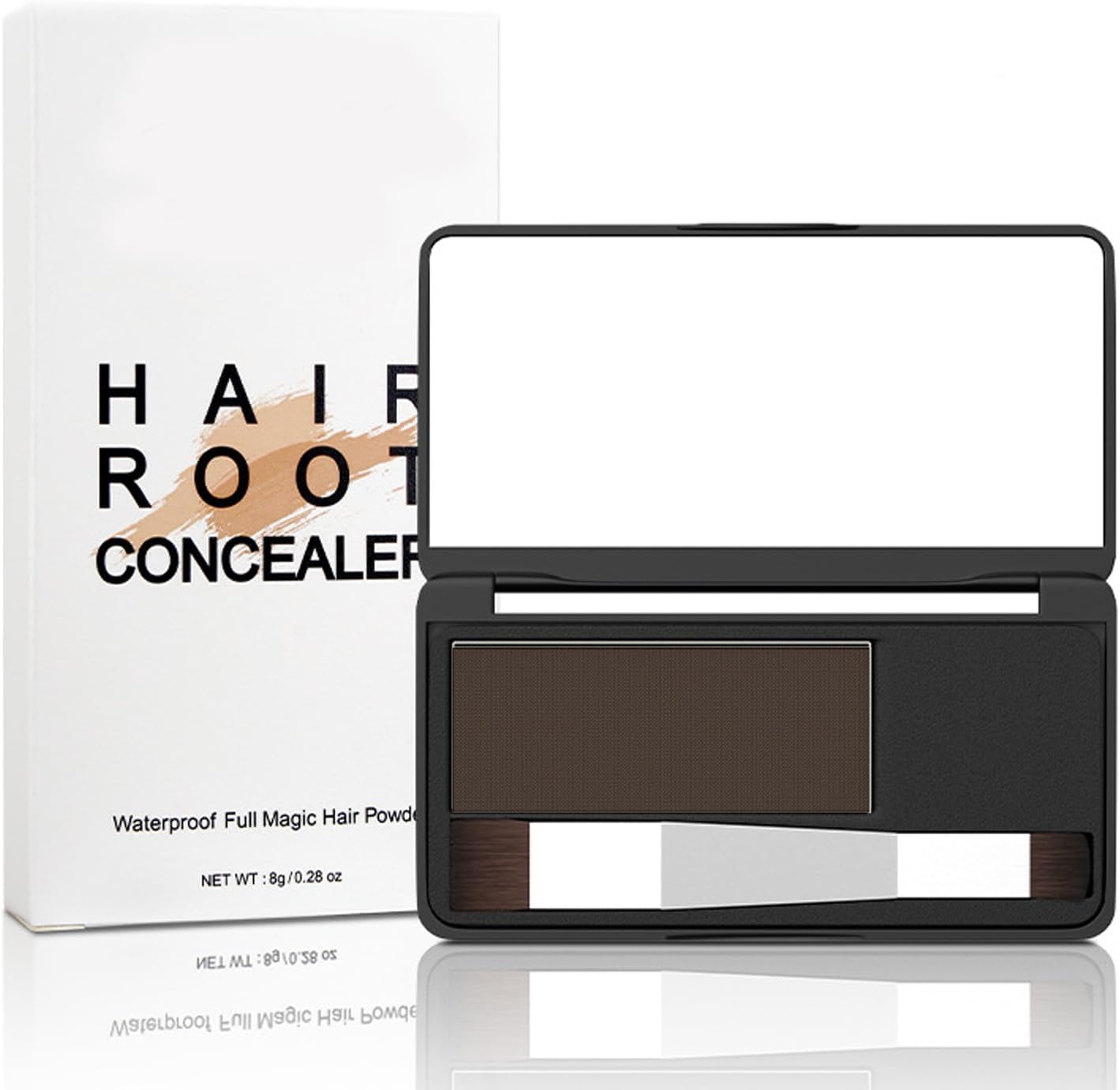 Instantly Hairline Powder,Quick Root Touch Up Medium Brown,Natural Hairline Powder With Double Head Brush & Mirror,Eyebrow & Contour,Temporary Hair Colour,Root Cover Up Powder,Long Lasting& Sweatproof