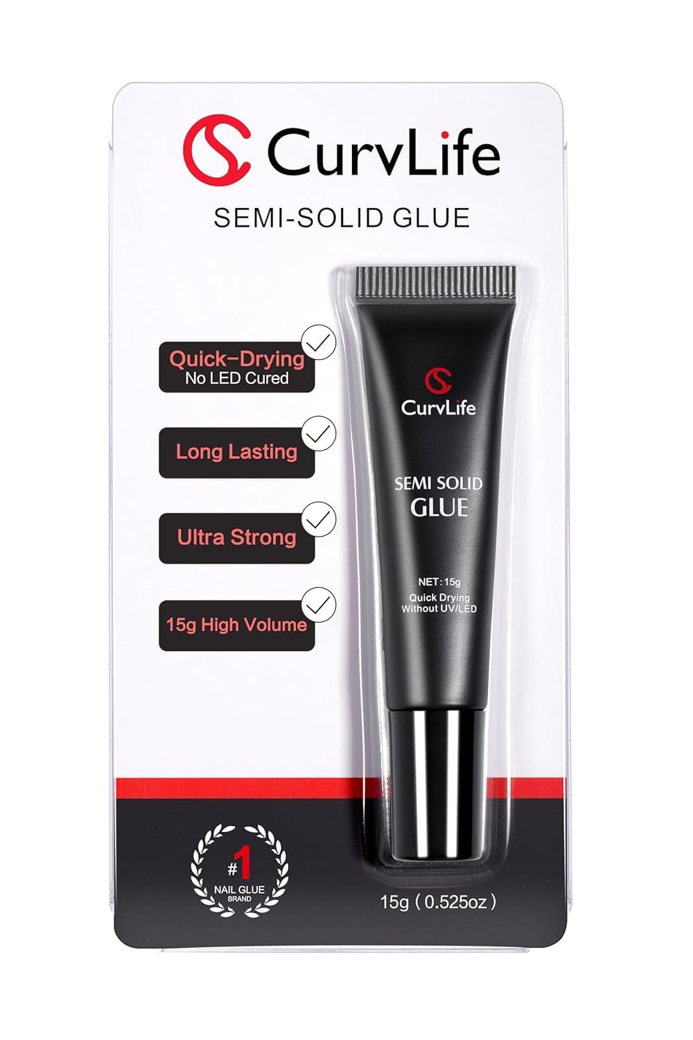 CurvLife Semi Solid Nail Glue, 15g Strong Nail Glue for Press On Nails