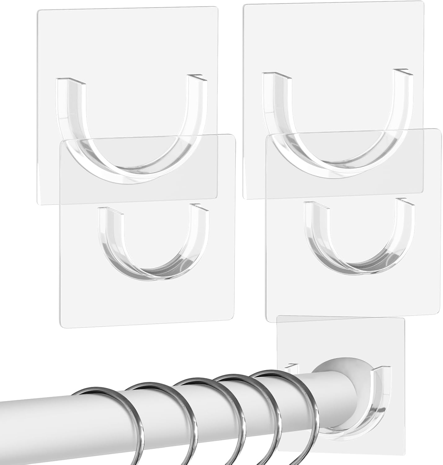 4 Pack Shower Curtain Rod Holder for Wall, Shower Rod Holder with Strong Adhesive, Tension Curtain Rod Bracket No Drilling (Rod Not Included)