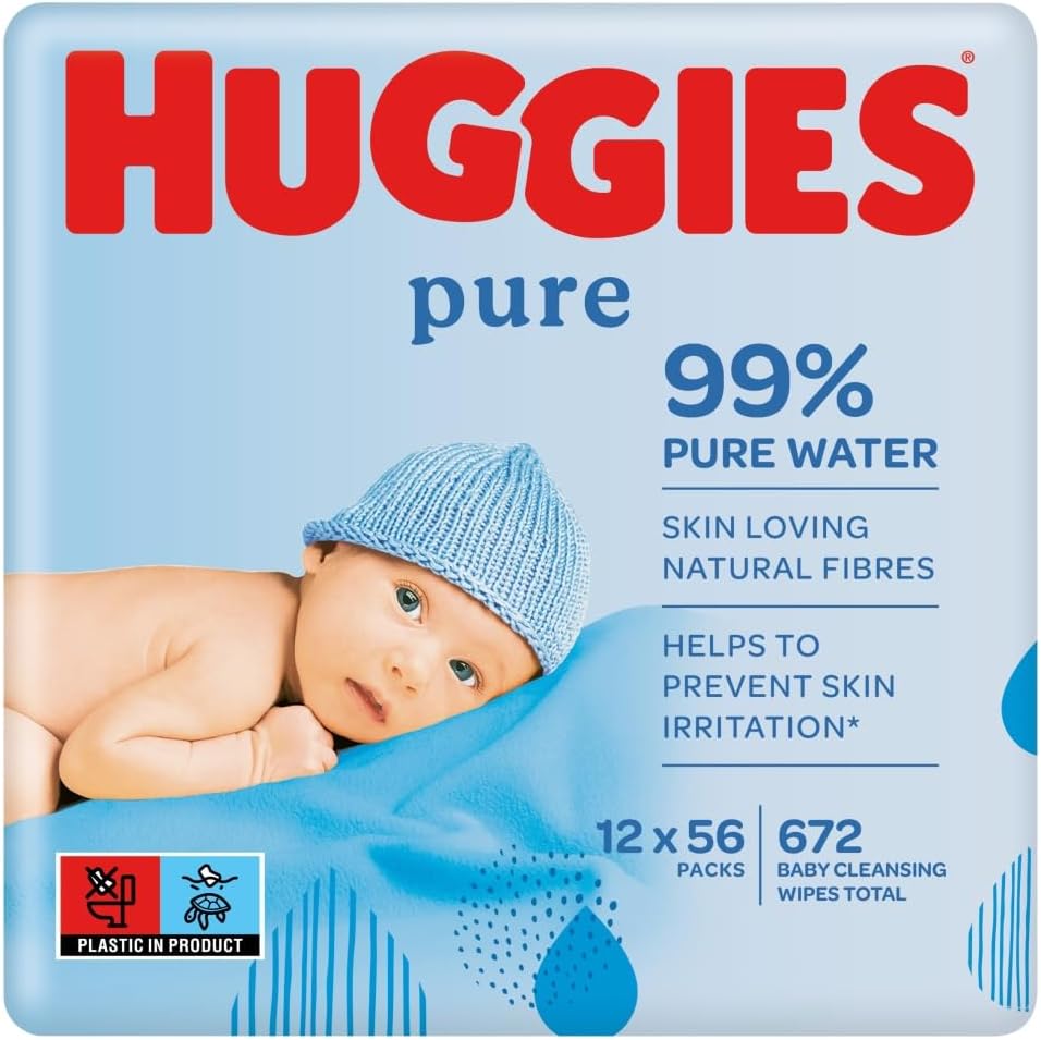 Huggies Pure, Baby Wipes, 12 Packs (672 Wipes Total) - Natural Wet Wipes for Sensitive Skin - 99 Percent Pure Water - Fragrance Free to Clean and Protect