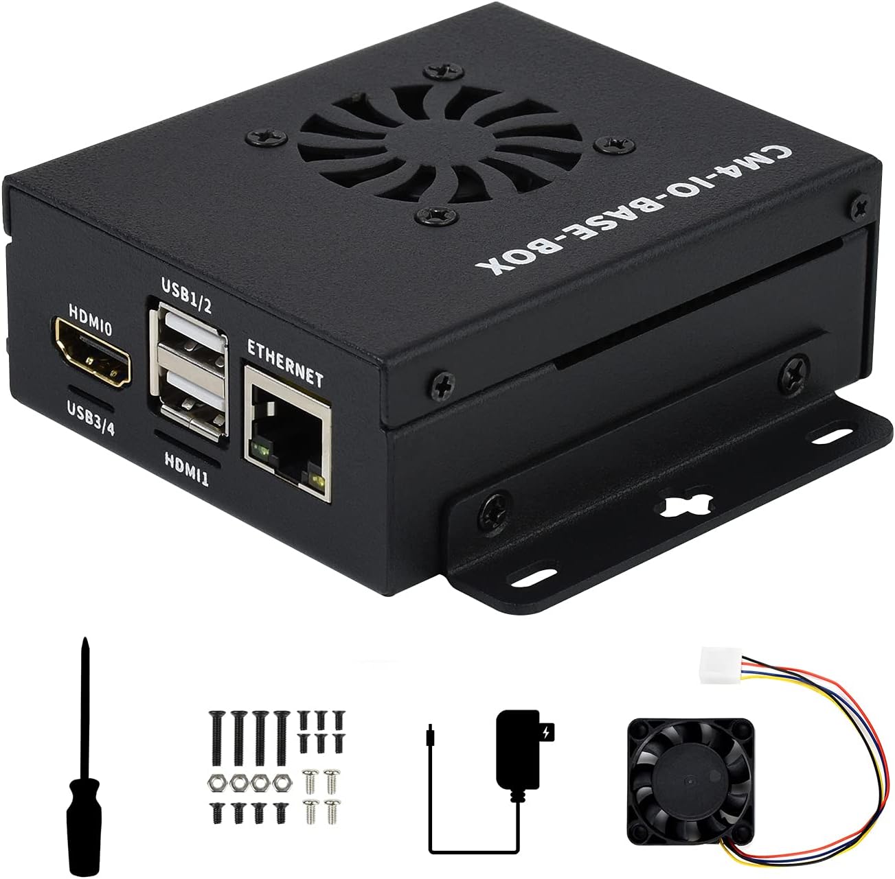 waveshare Mini-Computer Based on Raspberry Pi Compute Module 4 (NOT Included), CM4-IO-BASE-B (Full Ver.) Inside, Metal Case, with Cooling Fan, Onboard Connectors Including CSI/DSI/HDMI/USB/RJ45 etc.