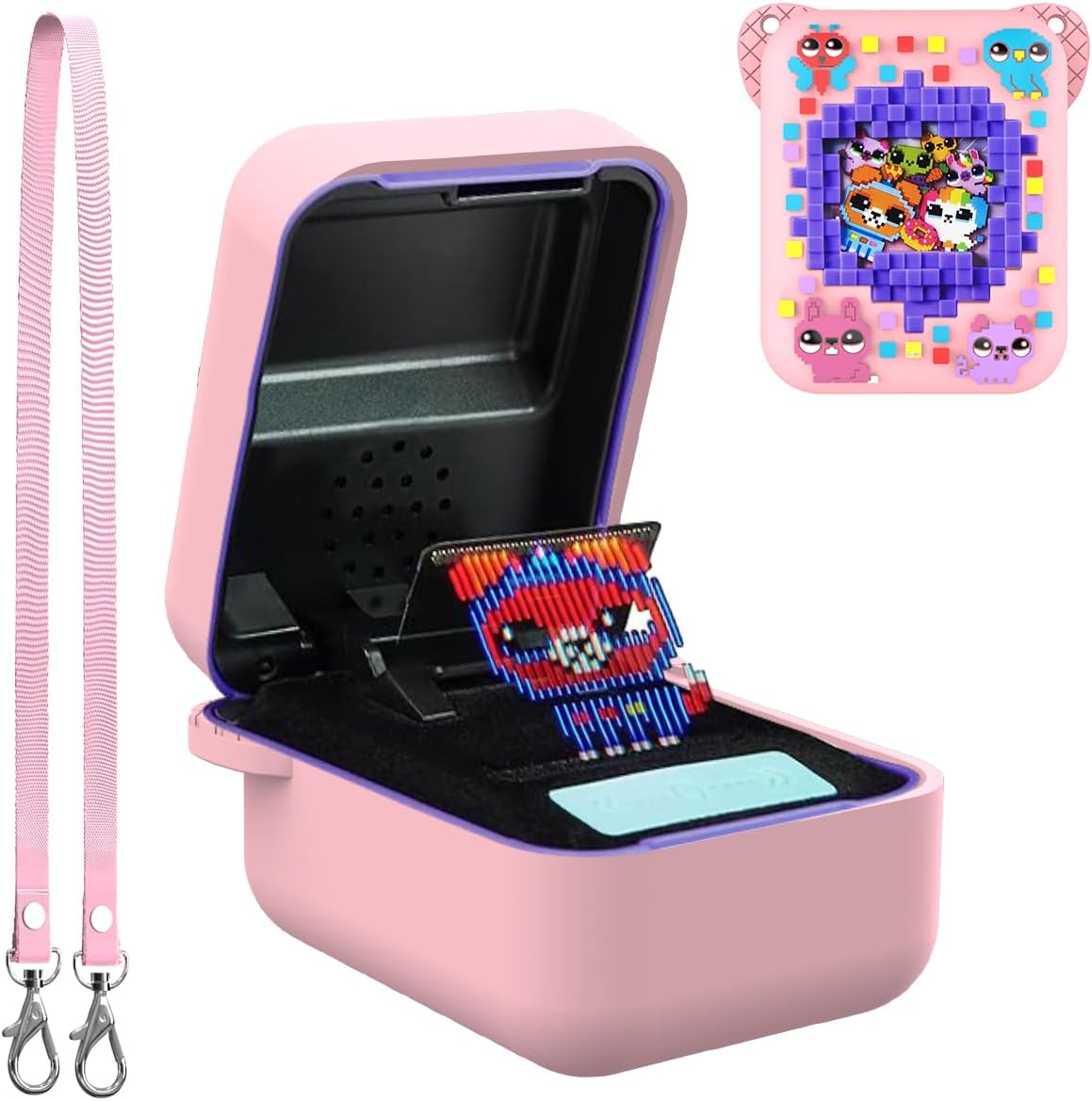 BEARDDO Silicone Cover Case for Bitzee Orginal Interactive Toy Digital Pet and Case, Protective Skin Sleeve with Lanyard for Bitzee Virtual Electronic Pets Accessories Kids Boys Girls (Pink)