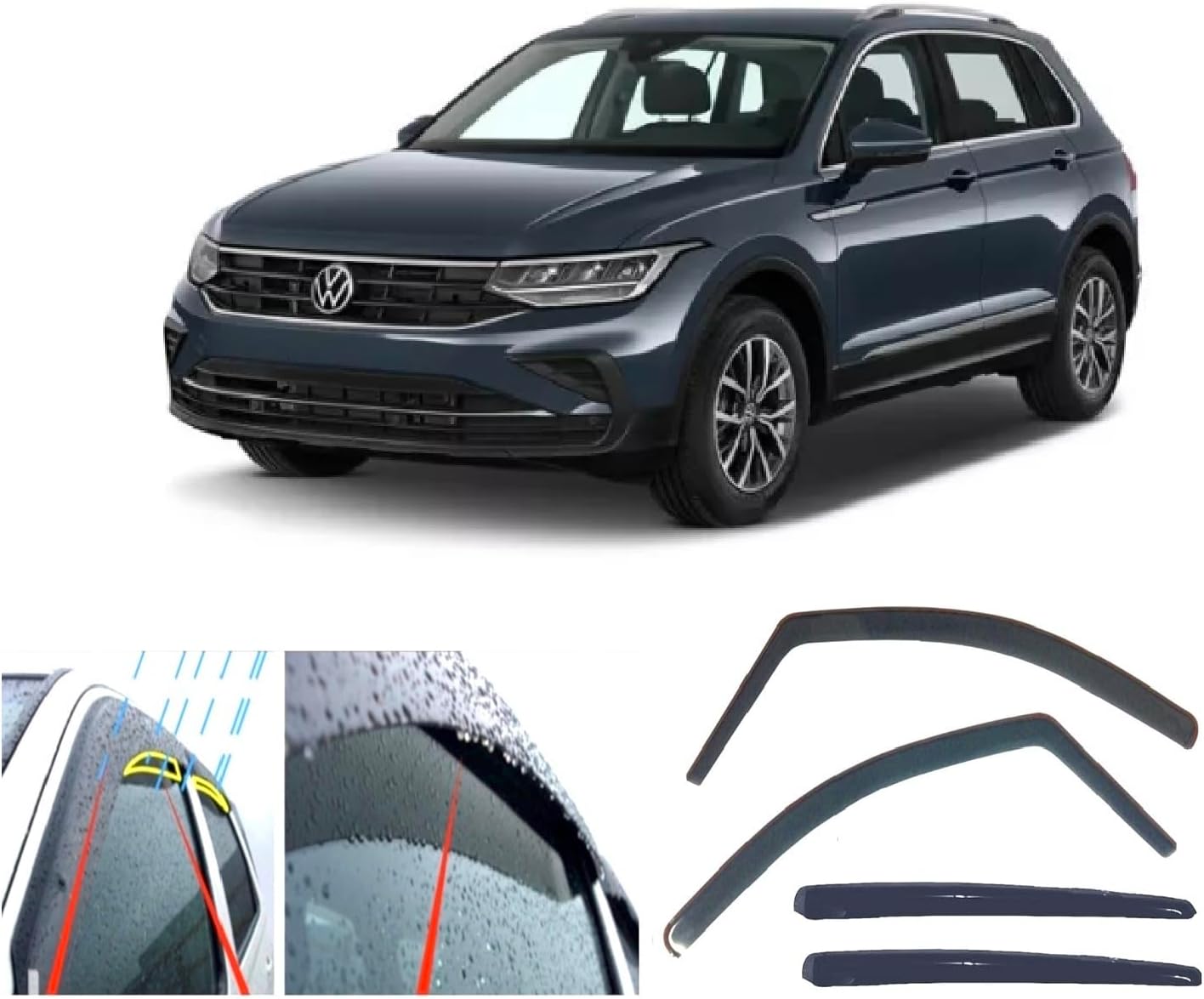 4x Rain Guards Wind Deflectors for VOLKSWAGEN Tiguan (AD/BW) 2016 2017 2018 2019 2020 2021 2022 2023