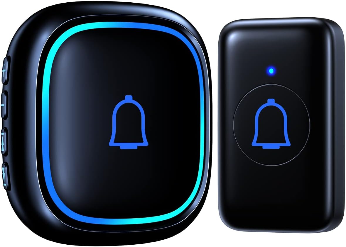 Doorbell Wireless Doorbell Classroom Doorbell IP66 Waterproof 115dB with 56 Chimes Door Bell Ringer Wireless 1000ft Range Battery Doorbells Chime Kit 7 Levels Volume Mute Mode for Home Kid Room Office