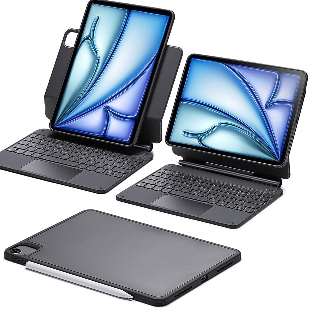 ESR for iPad Air 11/Pro 11 Inch Case Keyboard, Multi-Mode Magnetic Stand | For iPad Air 5/4th, Secure Magnetic Lock, Detachable Back Case, Multi-Touch Trackpad, UK QWERTY, Rebound 360 Series, Black