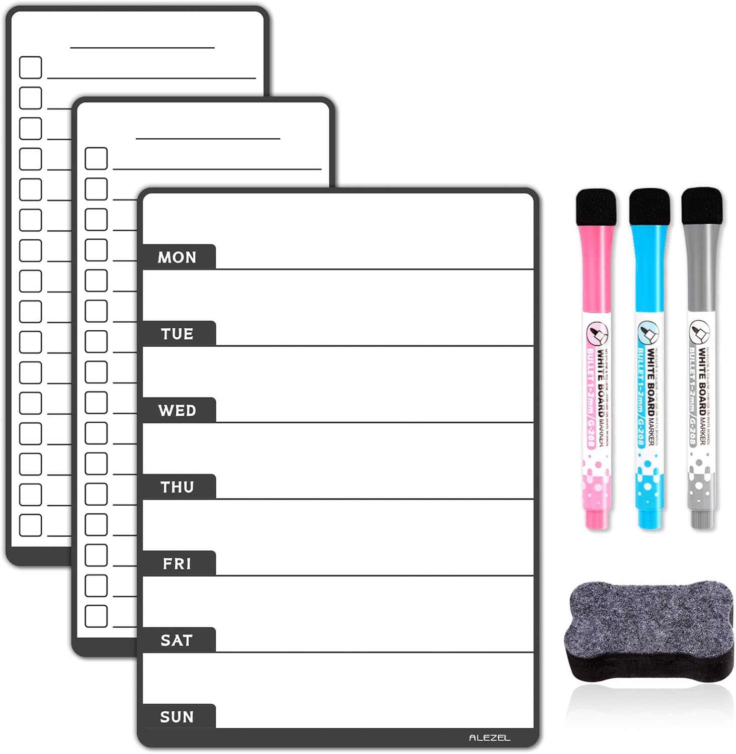 Weekly Dry Erase Board for Fridge, Magnetic Meal Planner Whiteboard Set - Includes Weekly Calendar for Refrigerator & 2 to Do List White Boards, 3 Markers + Eraser