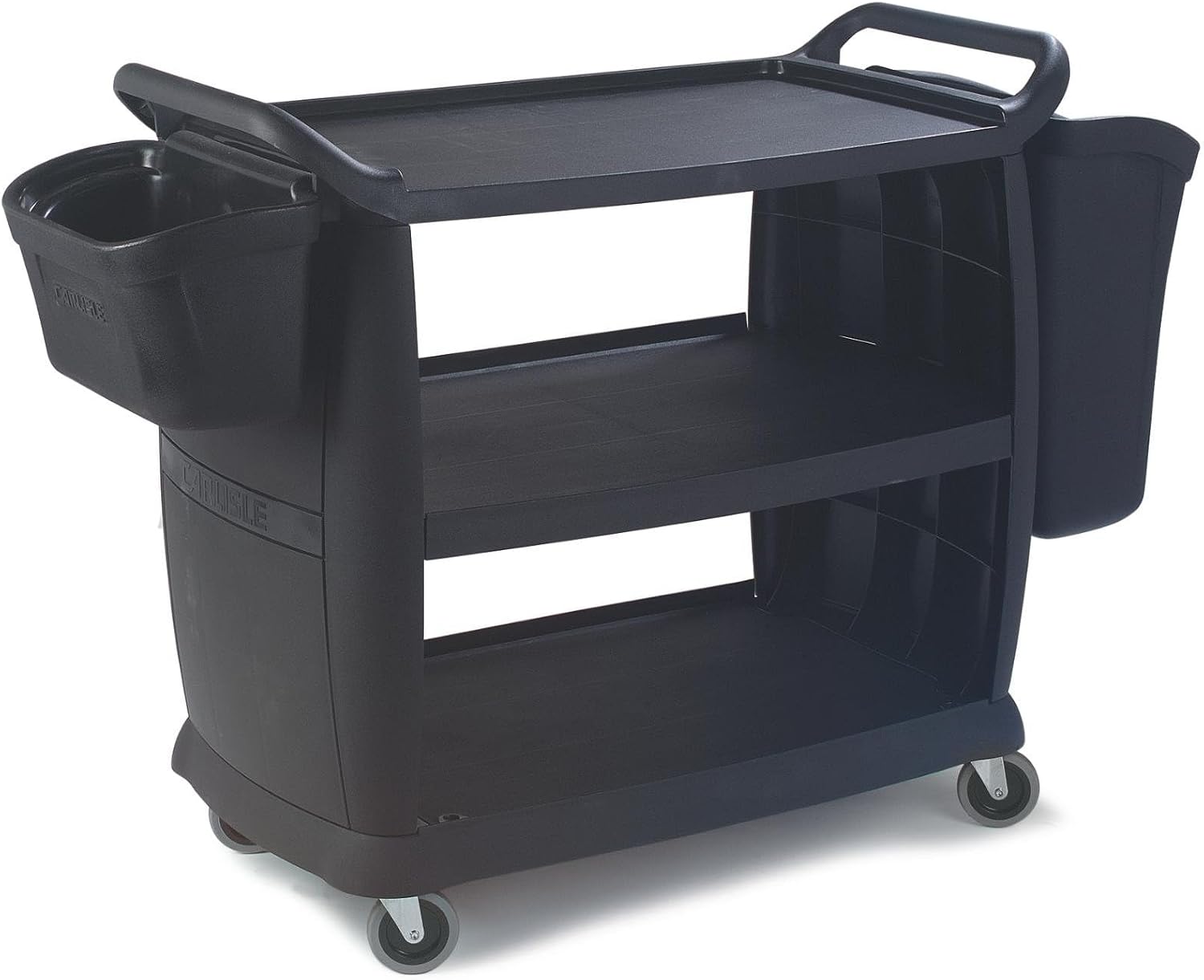 Carlisle FoodService Products Small 3-Shelf Plastic Bussing Cart, Black