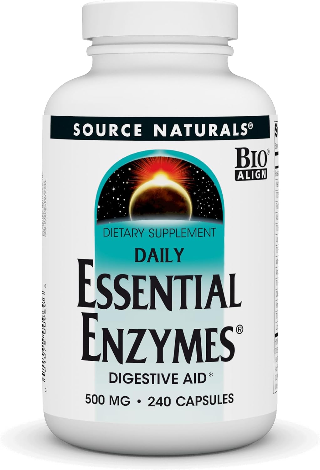 Source Naturals Essential Enzymes 500mg Bio-Aligned Multiple Enzyme Supplement Herbal Defense for Digestion, Gas, Constipation & Bloating Relief - Supports Immune System - 240 Capsules