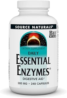 Source Naturals Essential Enzymes 500mg Bio-Aligned Multiple Enzyme Supplement Herbal Defense for Digestion, Gas, Constipation & Bloating Relief - Supports Immune System - 240 Capsules