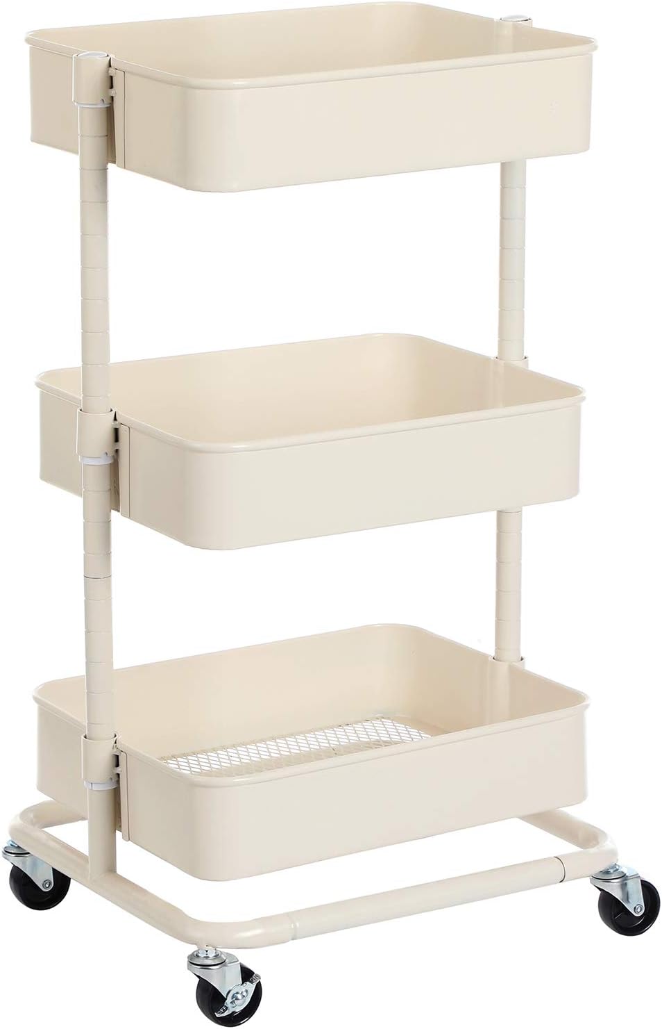 SONGMICS 3-Tier Storage Trolley, Rolling Cart, Kitchen Storage Cart with Height Adjustable Shelves, Utility Cart with 2 Brakes, Easy Assembly, for Bathroom, Kitchen, Office, White BSC60WT