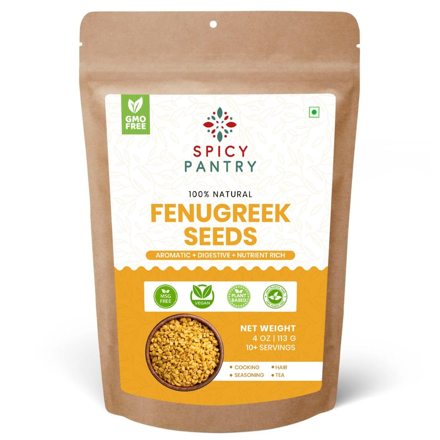 SPICY PANTRY Fenugreek Seeds 4 oz – Whole Golden Spice for Curries, Pickles, Garam Masala, Stews & Spice Blends – Bold Aroma, Nutty Flavor When Toasted