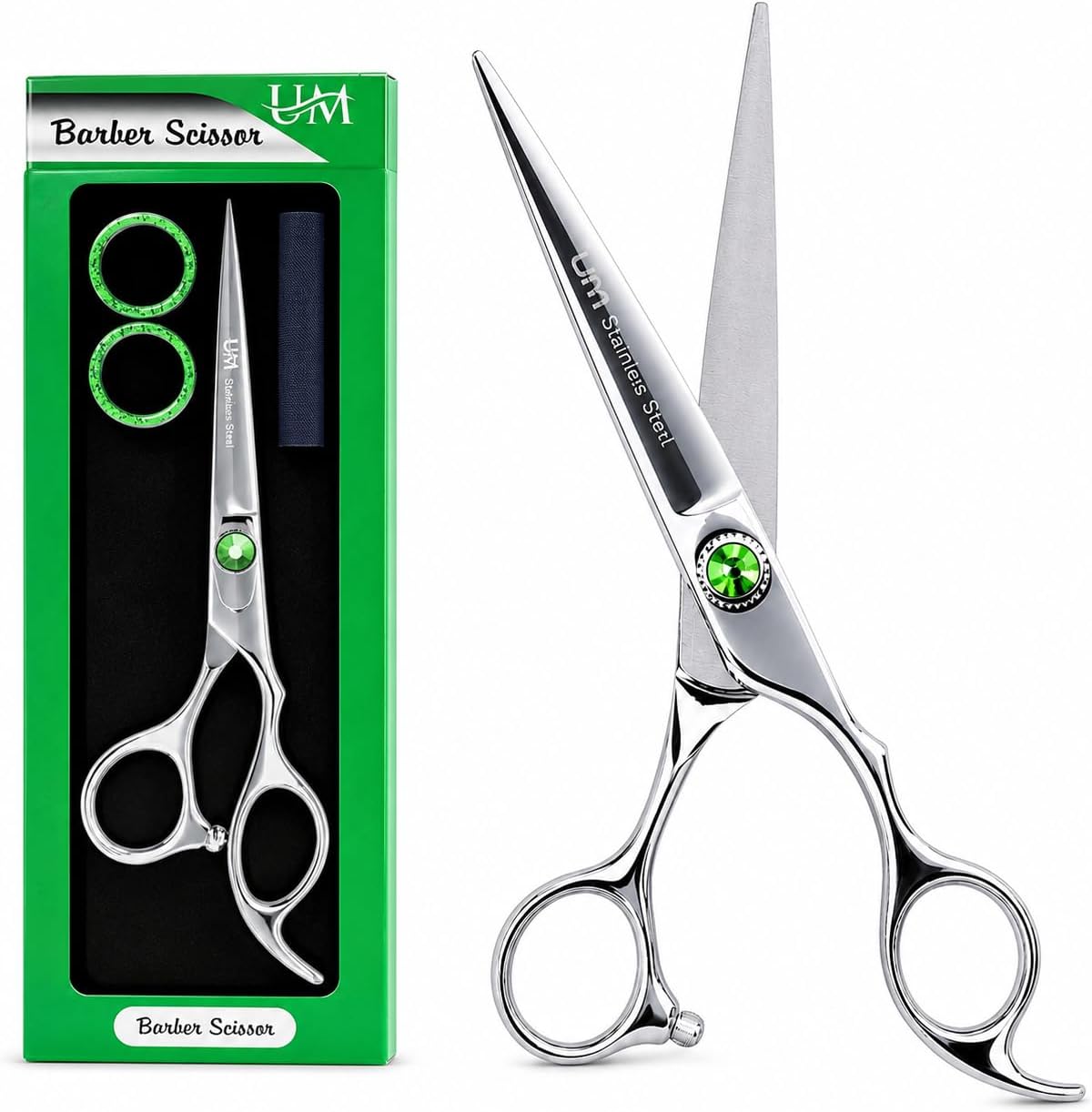 UM Supplies Scissors 6.5 | Premium Barber Shears For Hair Cutting | Multiple Purpose Cutting Scissors | Haircut Scissors For Salon I Women | Mens | kids I Pets | Silver-Green