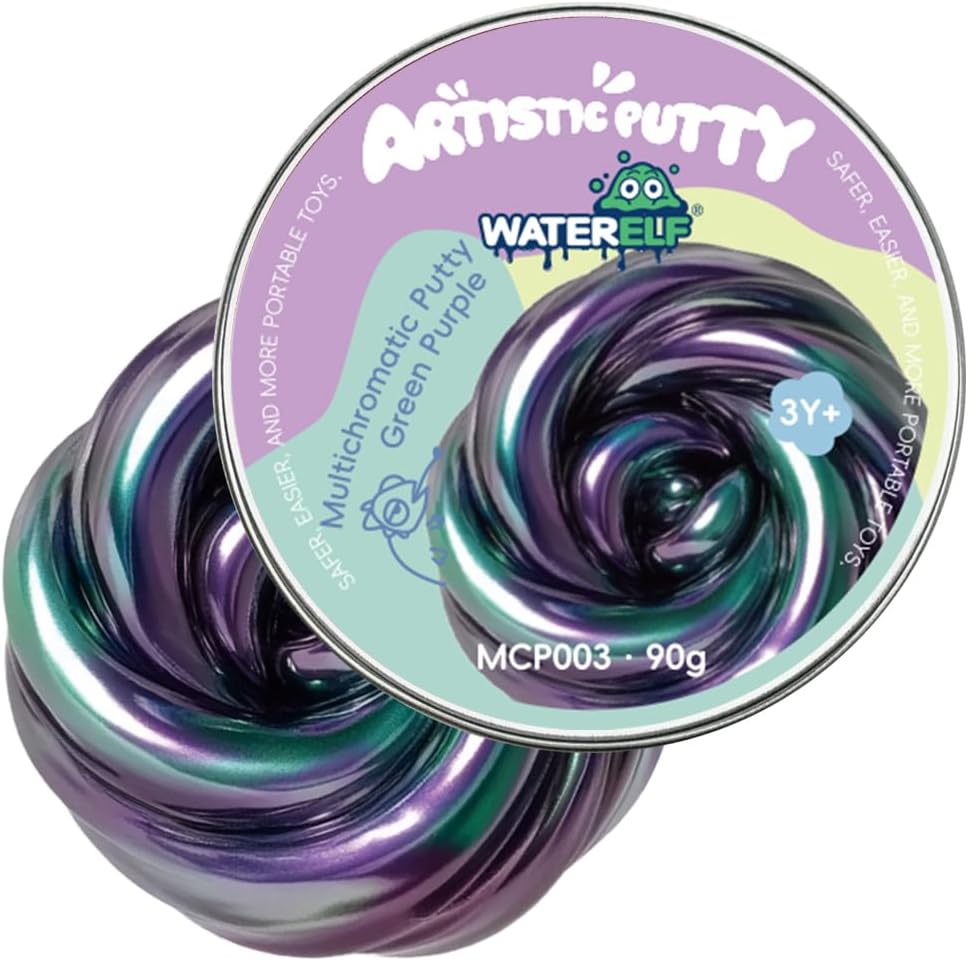 WATERELF Putty for Kids, Fidget Stress Relief Play Putty for Boys Girls Adults, Non-Sticky Therapy Toys - 3.11 Inch 3.2 Oz - MCP003-Green Purple