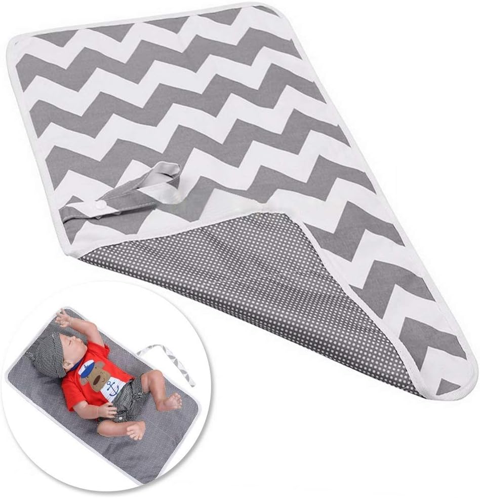 Nappy Changing Mat, Foldable Diaper Pad Waterproof Travel Changing Mat with Gray Waves for Home Travel Outside(60 * 35 cm /23.62 * 13.77 in)