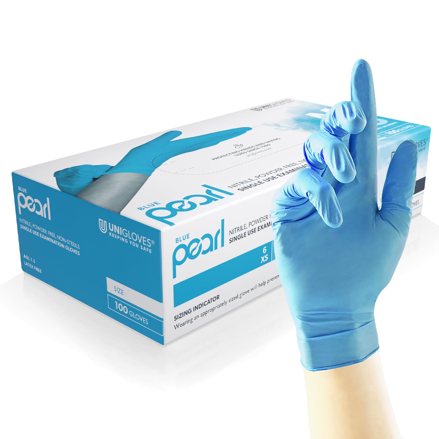 Unigloves Blue Pearl Nitrile Examination Gloves | Multipurpose, Powder Free and Latex Free Disposable Gloves - Box of 100 Gloves, Blue, Small (GP0012)