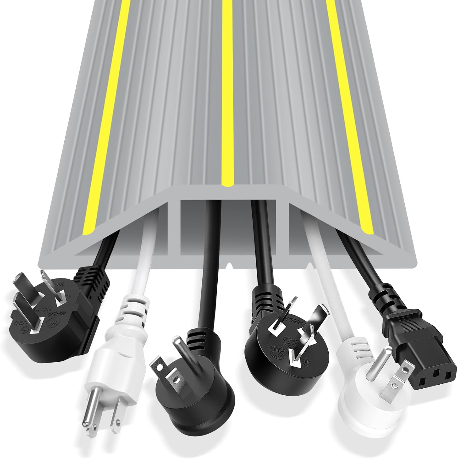 Floor Cable Cover, 6.5ft Extension Cord Covers for Wires on Floor, 3 Channels Heavy Duty PVC Duct Cord Hider Floor Cable Management for Indoor Outdoor, Gray