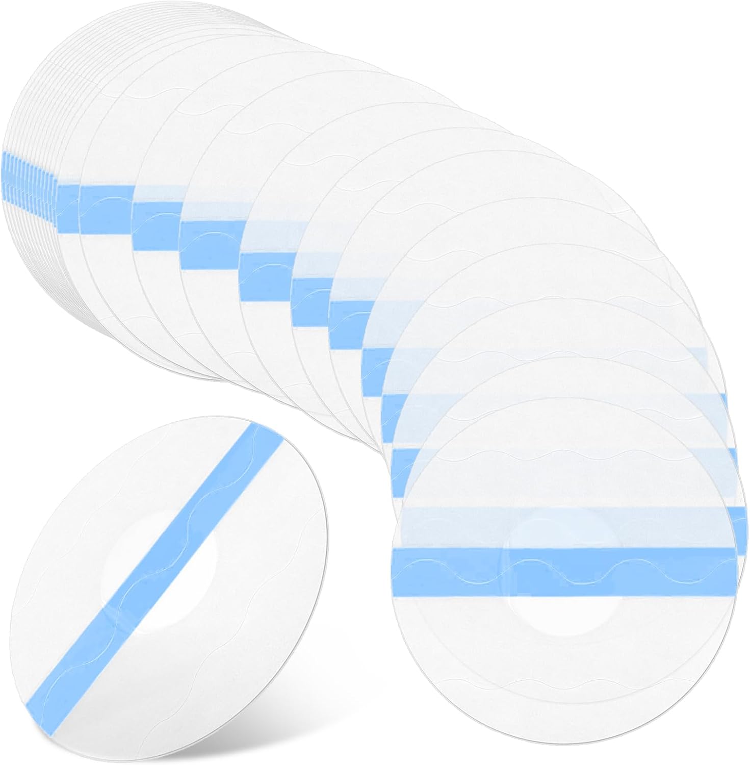 50 Pack Sensor Covers, Compatible With Freestyle Libre 1/2/3, Waterproof Adhesive Blue CGM Patches Transparent Breathable Glucose Monitor Protector On The Center Long Lasting Without Hole For Swimming