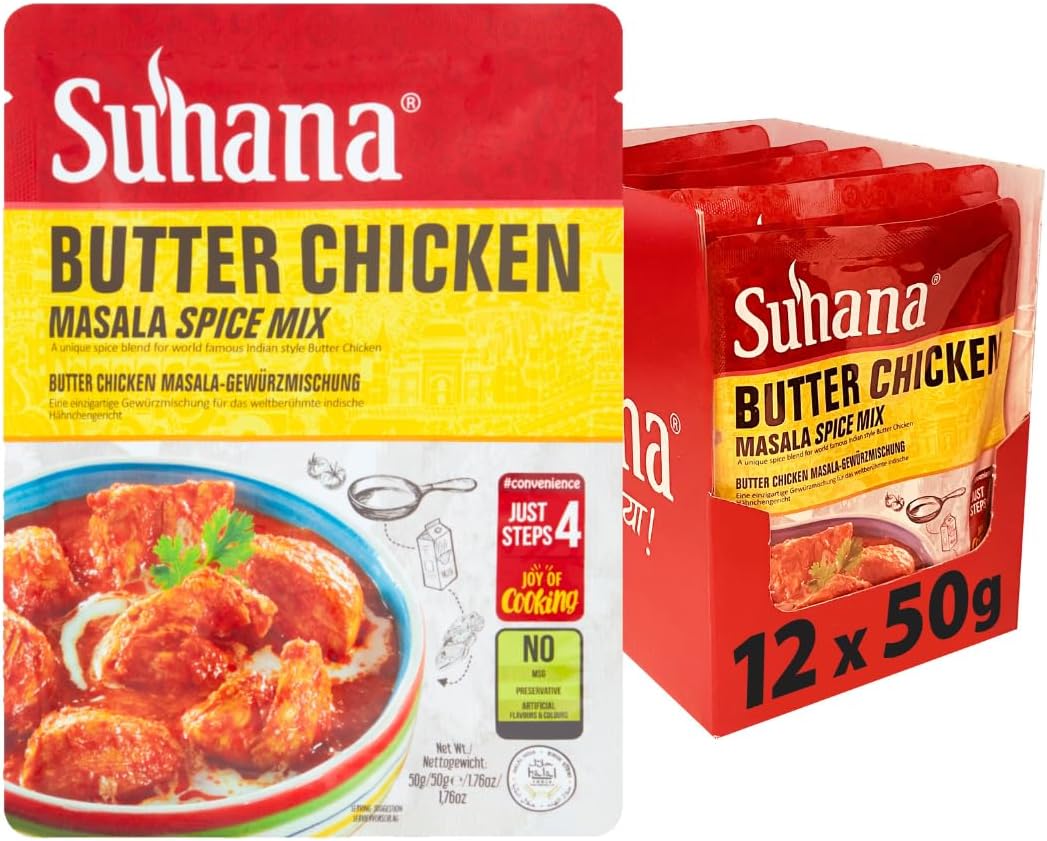 Suhana Butter Chicken 50g (Pack of 12) - Authentic Indian Spice Mix - Fast Cooking - Multipack