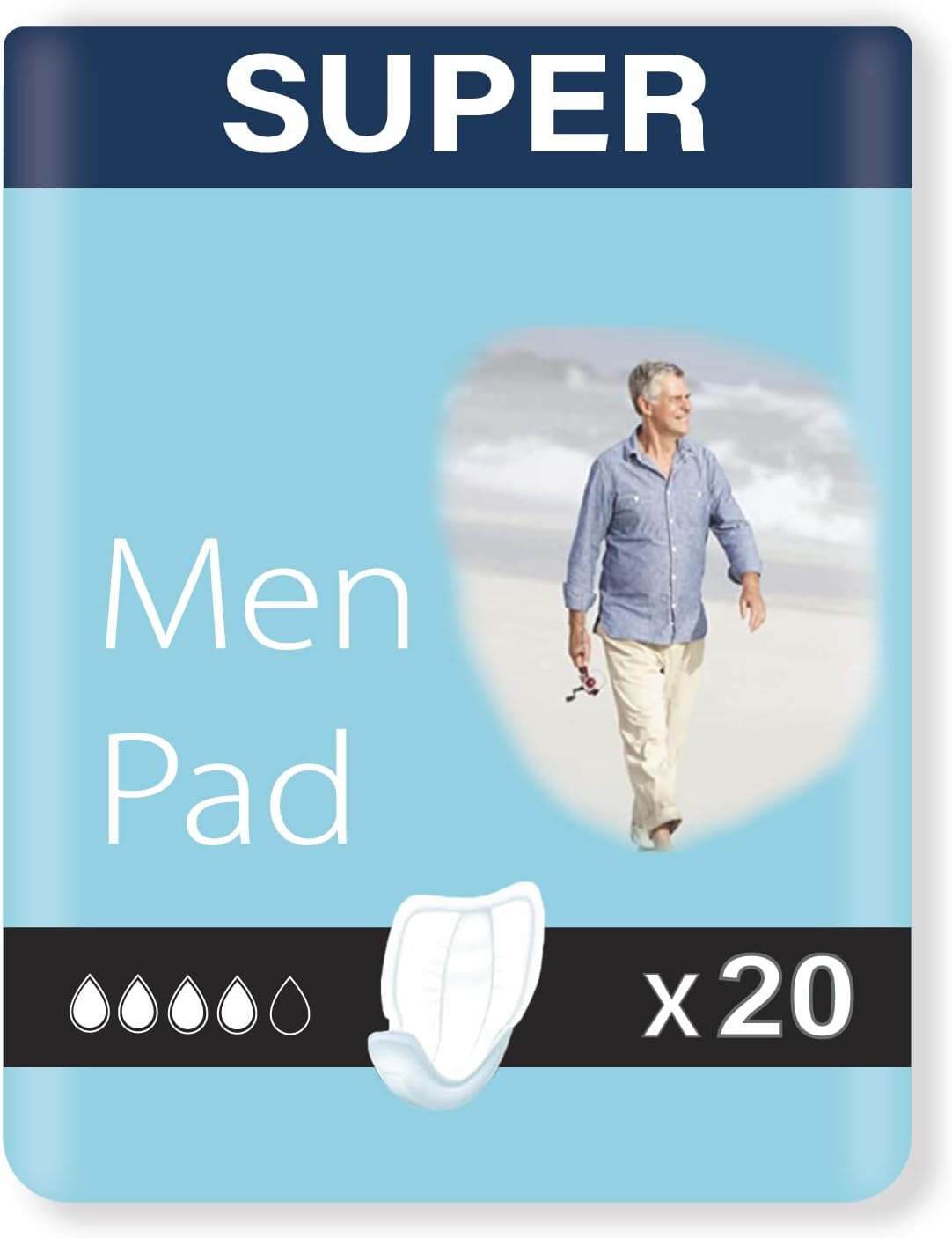20 x Incontinence Pads Men with Adhesive Strip | Provides Extra Protection and Maximum Dryness | Mens Incontinence Pad | Anatomical Shaped | Pad for Men | (1 Pack of 20)