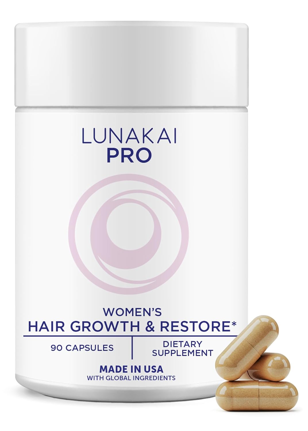 Lunakai USA Made Hair Growth Supplement for Women, 90 Capsules