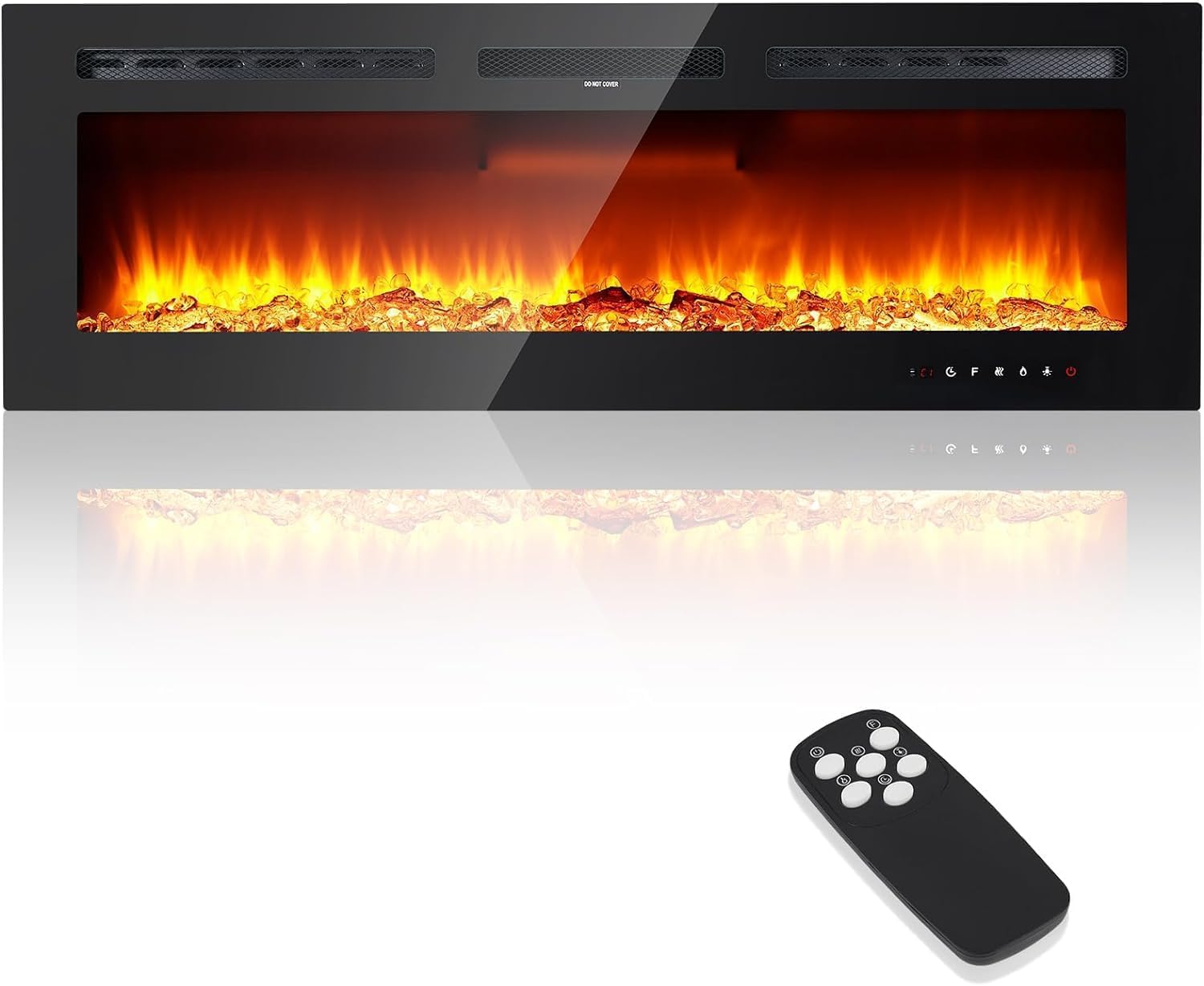 3 In 1 Electric Fireplace, 60"/152cm Freestanding/Wall Mounted/Recessed Electric Fireplace with 12 Colour Flame Effect, Touch & Remote Control, 2 Heat Settings 900W - 1800W