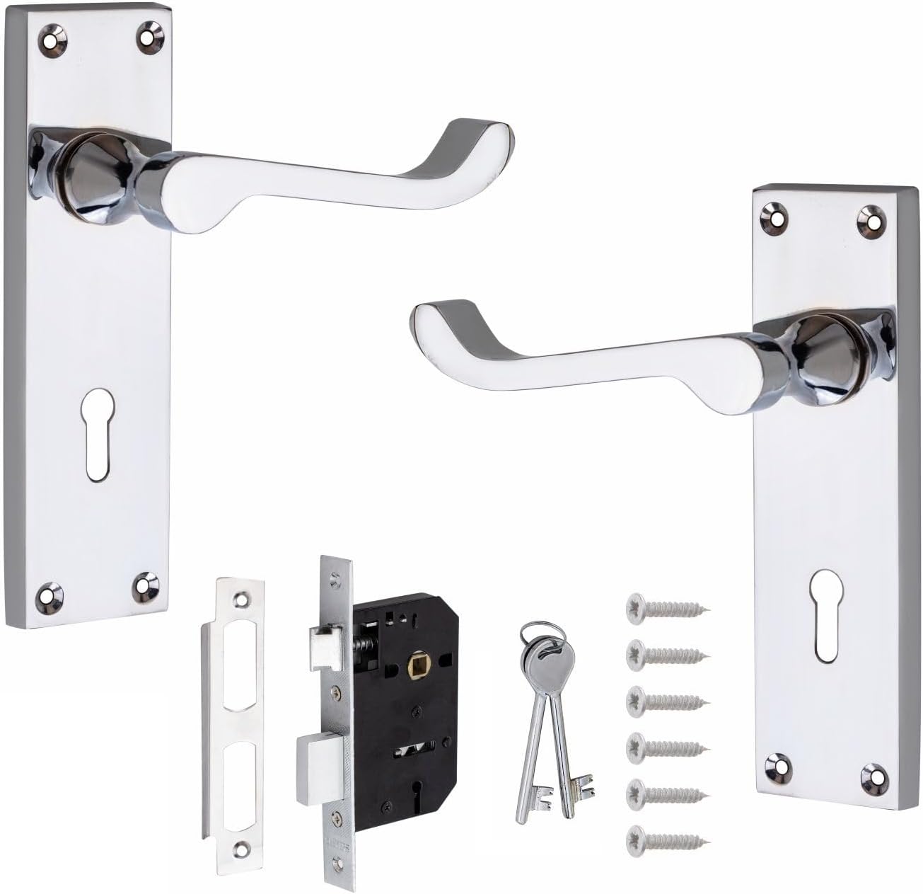 Golden Grace Victorian Scroll Lever Lock Door Handles with 3 Lever Lock Set 2.5" in Silver Polished Chrome Finish, Classic Interior Doors Hardware