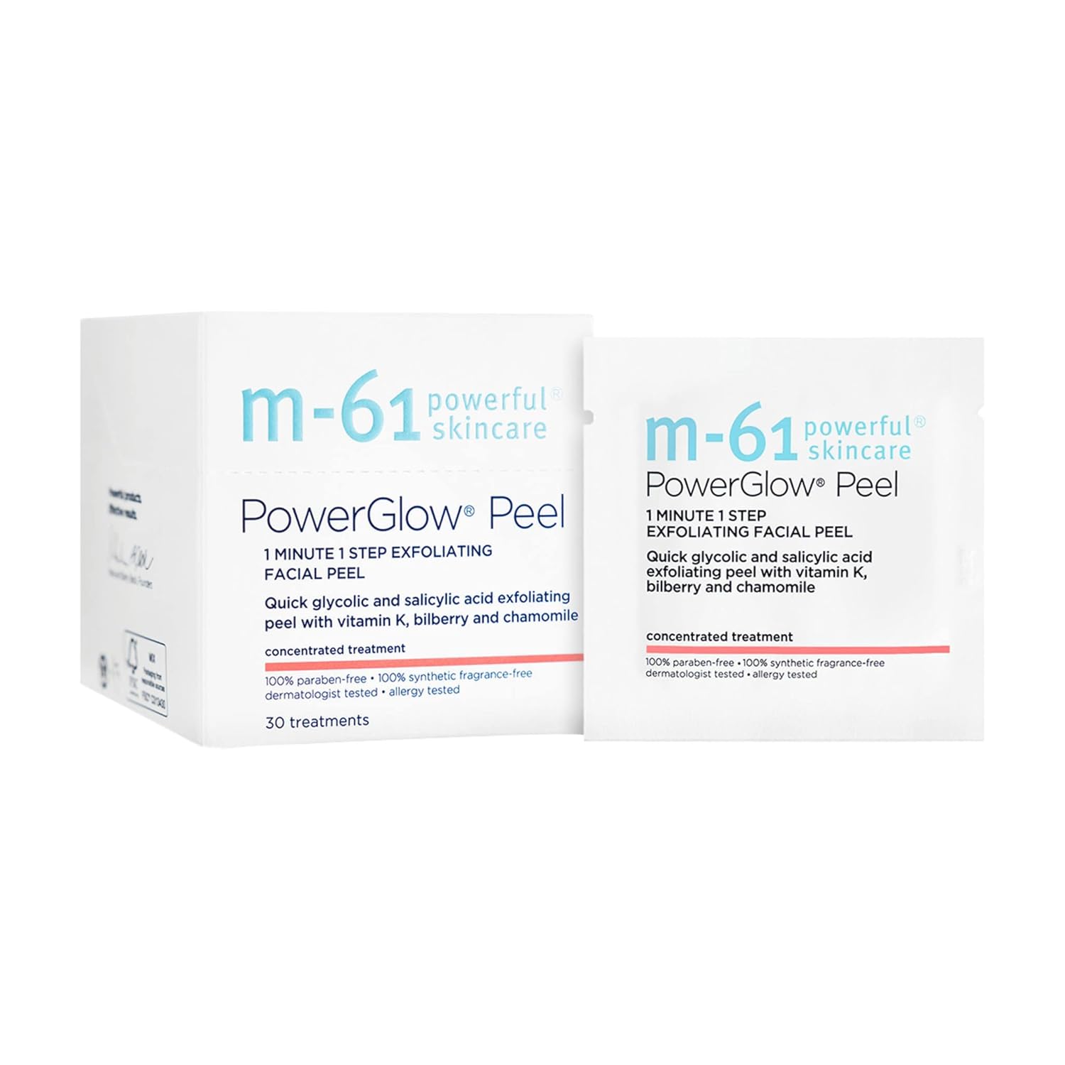 m-61 PowerGlow Peel | Exfoliating Facial Peel Pad With Glycolic and Salicylic Acid. 1 Minute, 1 Step, 1 Packet.