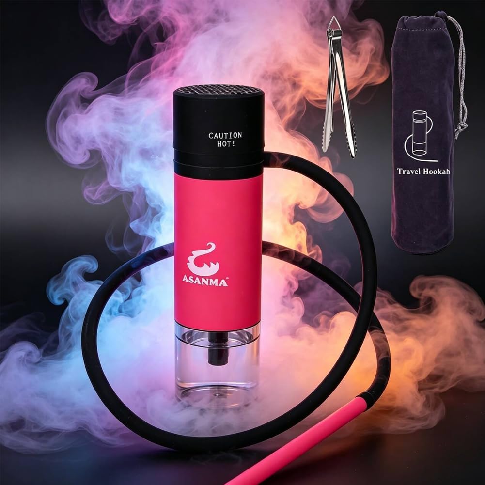 Car Hookah, Portable Hookah Set Travel Hookahs Small Hookahs Mini Shisha for Car Outdoor Travel Shisha Sheesha Narguiles Smoking (Red)