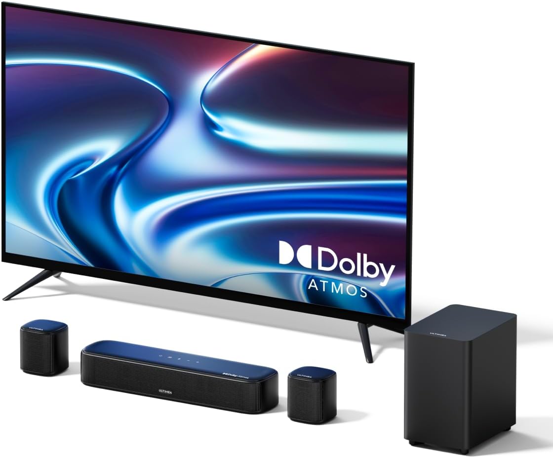 ULTIMEA 5.1ch Sound Bar with Dolby Atmos, Surround Sound System for TV, Sound Bar for Smart TV and Home Theater, App Control, TV Soundbar with Subwoofer, 2 Surround Speakers, HDMI eARC, Aura A50 Pro