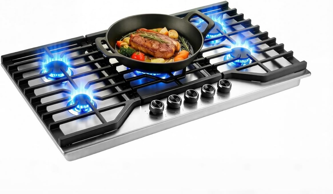 36 Inch Built-in Gas Cooktop 5 Italy SABAF Sealed Burners 40400 BTU