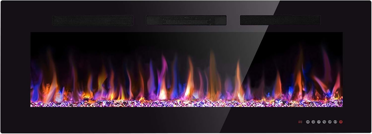 68 inch Electric Fireplace Recessed and Wall Mounted Insert