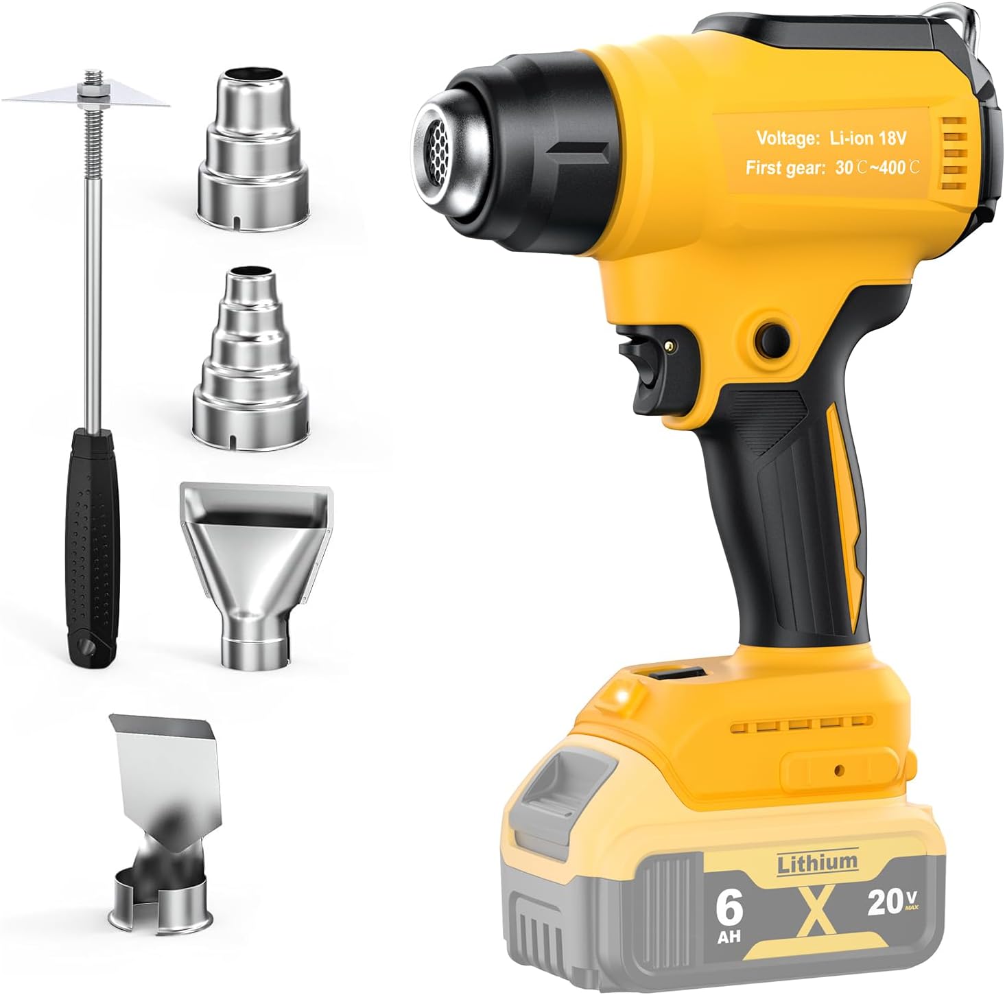 Cordless Heat Gun for Dewalt 18V-20V Battery (only Tool), Battery Heat Gun for Welding, Bending Pipes, Colour Removal,Cordless Hot Air Gun with 4 Nozzles