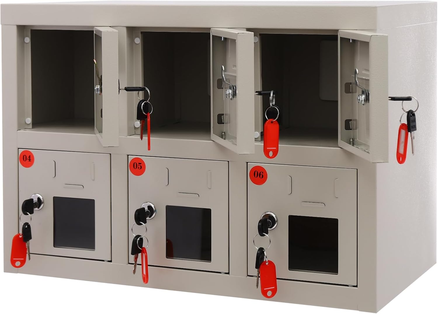 DRFGHK 6-Door Mobile Phone Storage Cabinet, Cell Phone Locker with Charging Station, Cell Mobile Phone Steel Locker with Acrylic Window, Ideal for Office Classroom Conference Rooms