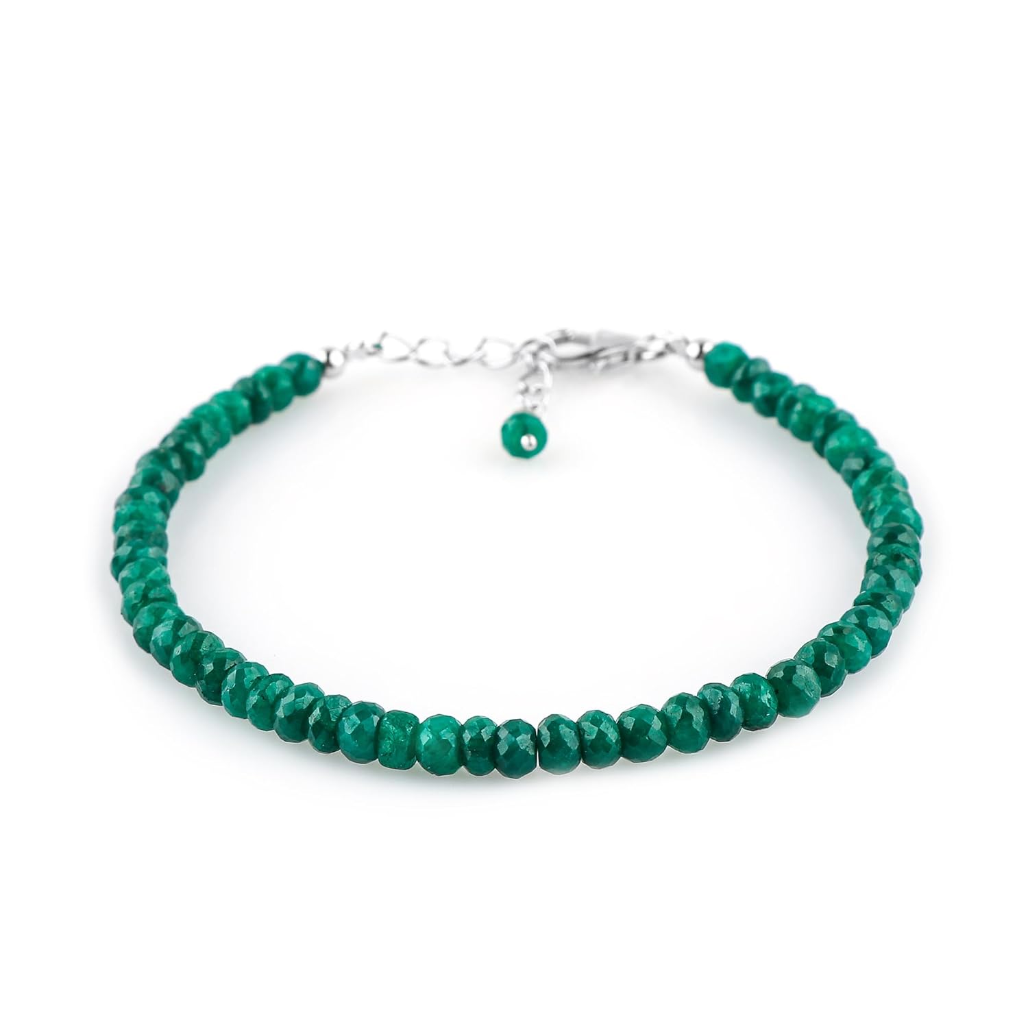 CRYSTALIS Natural Green Sapphire Color Corundum Beads Adjustable Bracelet, High Grade Beaded Crystals, Chakra Healing Gemstone, Gift Giving Women Jewelry, 925 Sterling Silver Slider 8 inch