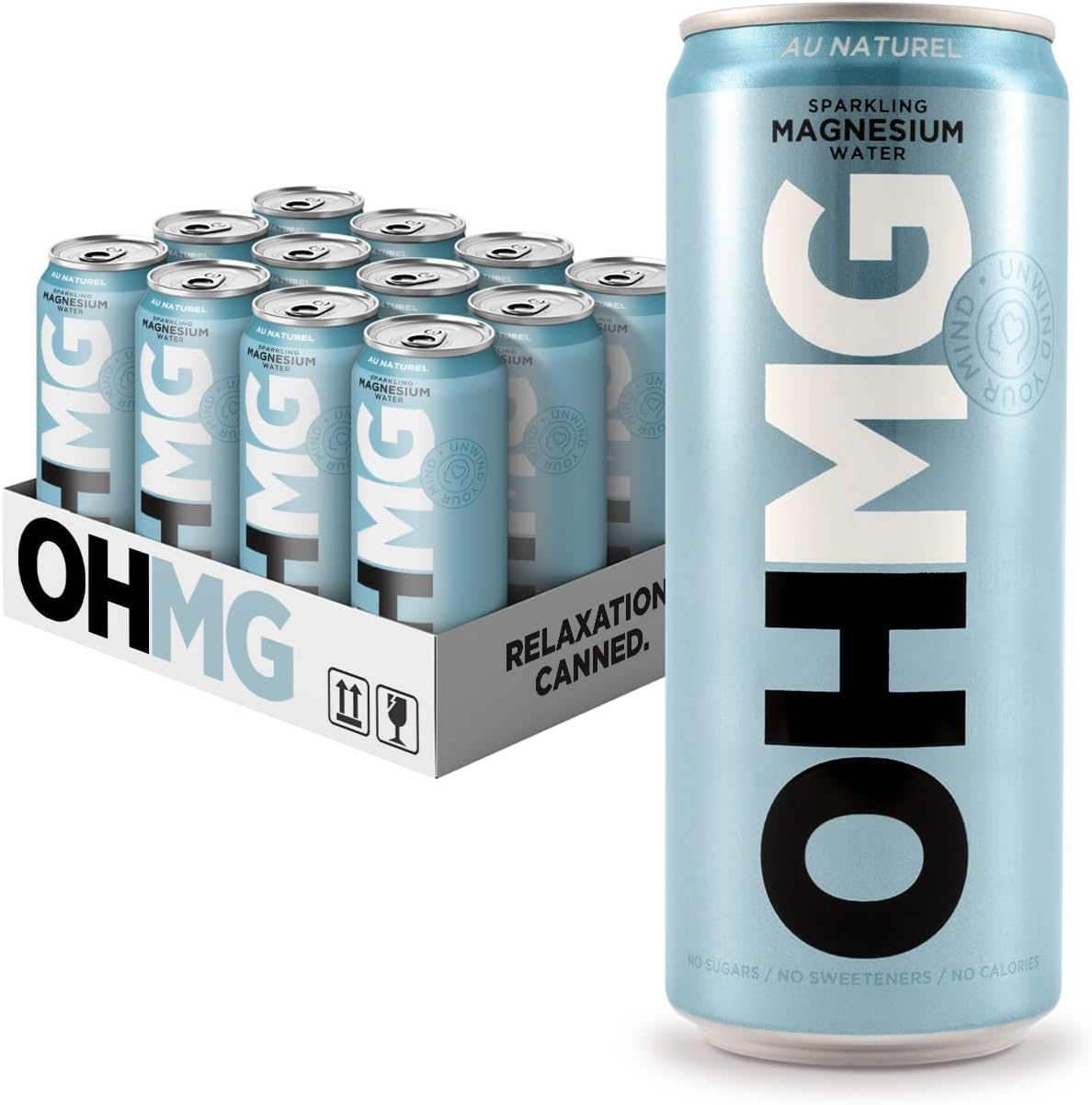 OHMG Au Naturel Sparkling Magnesium Water, 12 x 330ml Cans