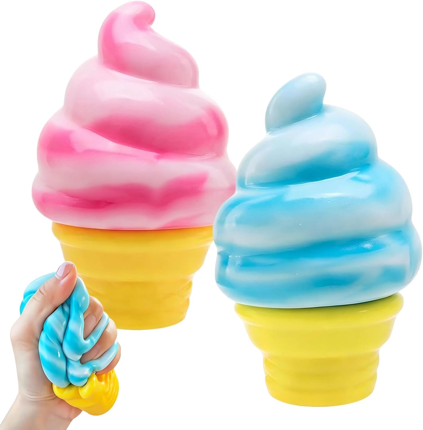 2pcs Ice Cream Squishy, Ice Cream Cone Squishies, Slow Rising Stress Relief Squishy, Summer Toy ( Blue+Pink )
