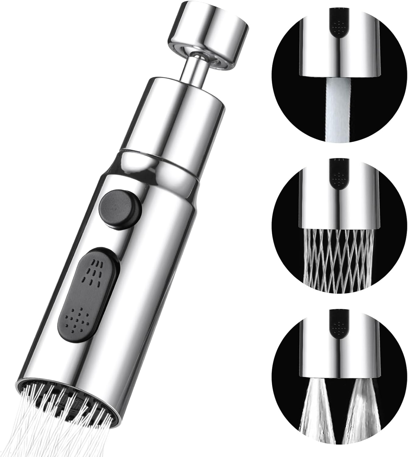 OSDUE Kitchen Tap Spray Head, 360° Swivel Spout, FM22 M24 Kitchen Sink Tap, Tap Faucet Attachment Spray with 3 Modes, Replacement Tap Bubbler Head Aerator,Tap Adapter Accessories,G1/2