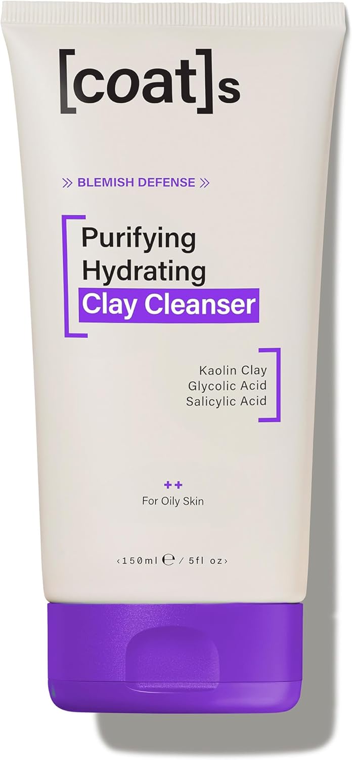 Coats Blemish Defense Purifying Hydrating Clay Cleanser for Oily, Blemish-Prone Skin – With Kaolin Clay, Glycolic Acid & Salicylic Acid to Help Prevent Breakouts – Designed For Young Skin – 150 ml