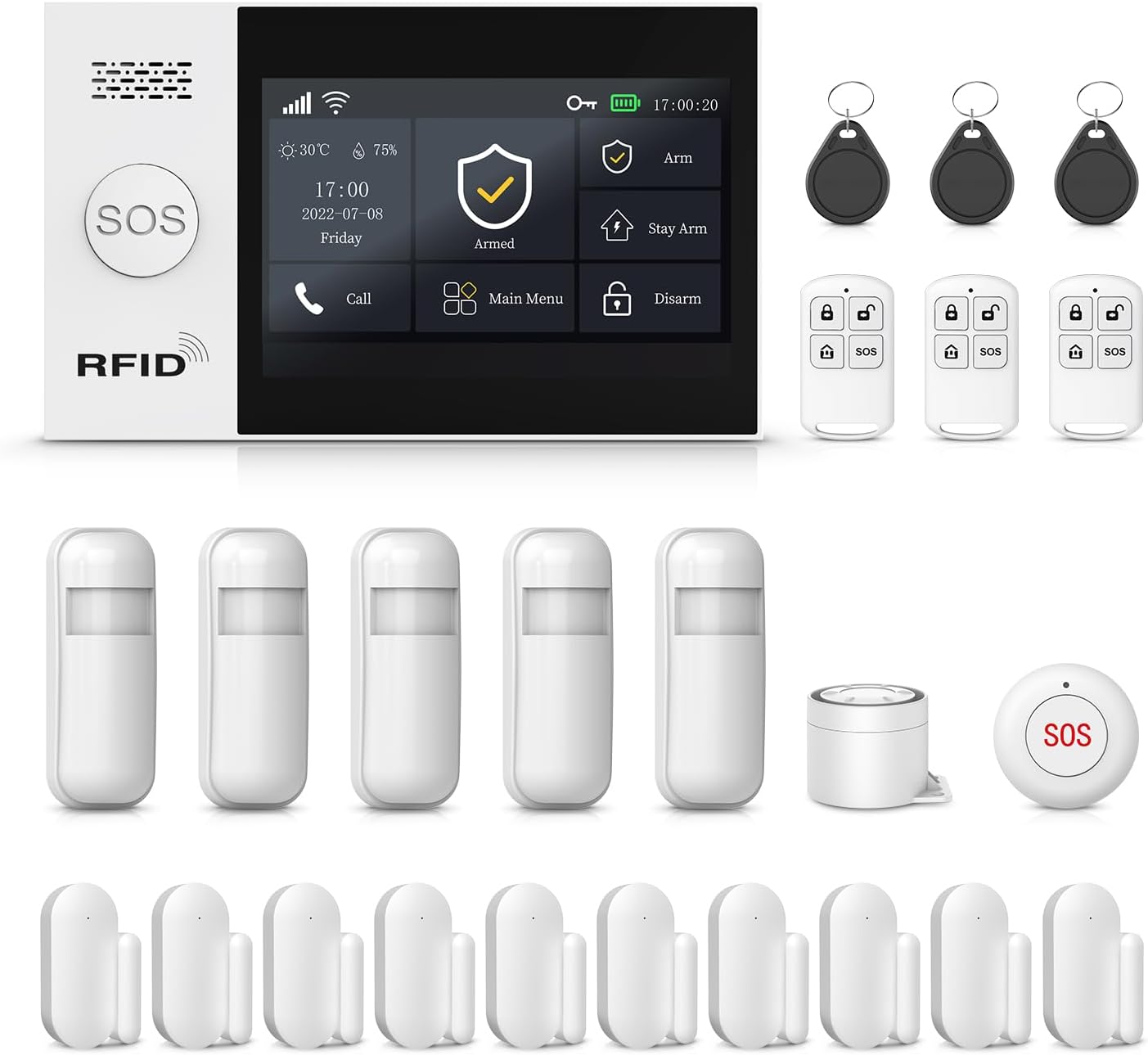 Home Security Systems,Wireless WIFI/4G Alarm System with Real-Time Alerts,Smart Life Tuya APP Push,Door Sensor Work with Alexa Google Assistant,No Subscription Fee for Villa,Warehouse（24 Pieces）