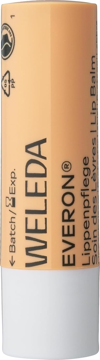 Weleda Everon Lip Balm with Jojoba Oil, Nourishing Lip Treatment, 4.8 g | Organic jojoba oil, Rose wax & shea butter, Beeswax barrier protection, Vanilla & rose scent, Nourishes delicate lips
