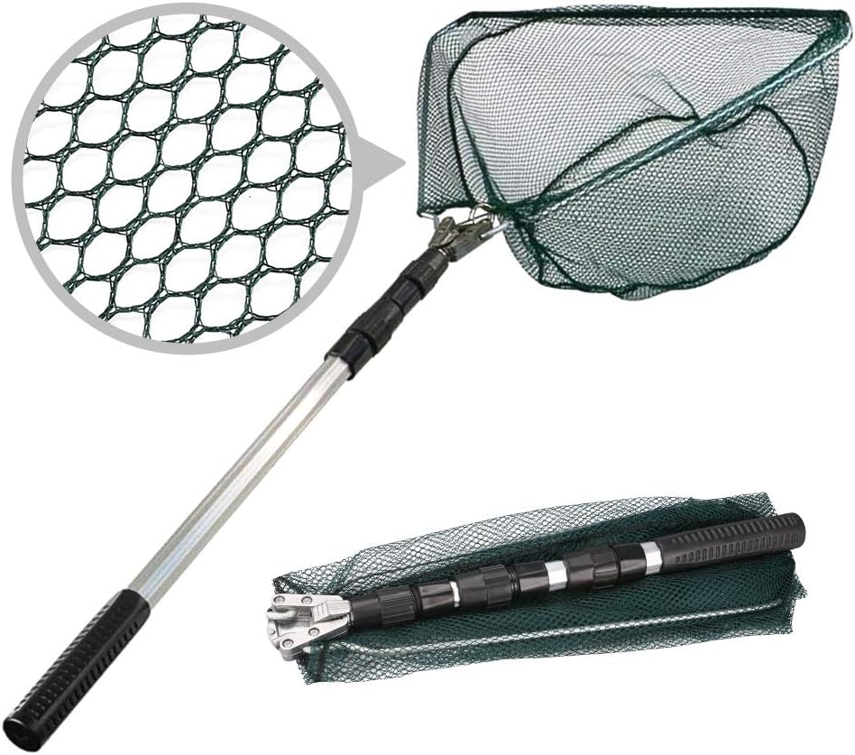 HEYOMART Fishing Landing Net Telescope Foldable Collapsible Extensible for Bird Fish Catch Release Lightweight Portable Aluminum Alloy Frame Handle