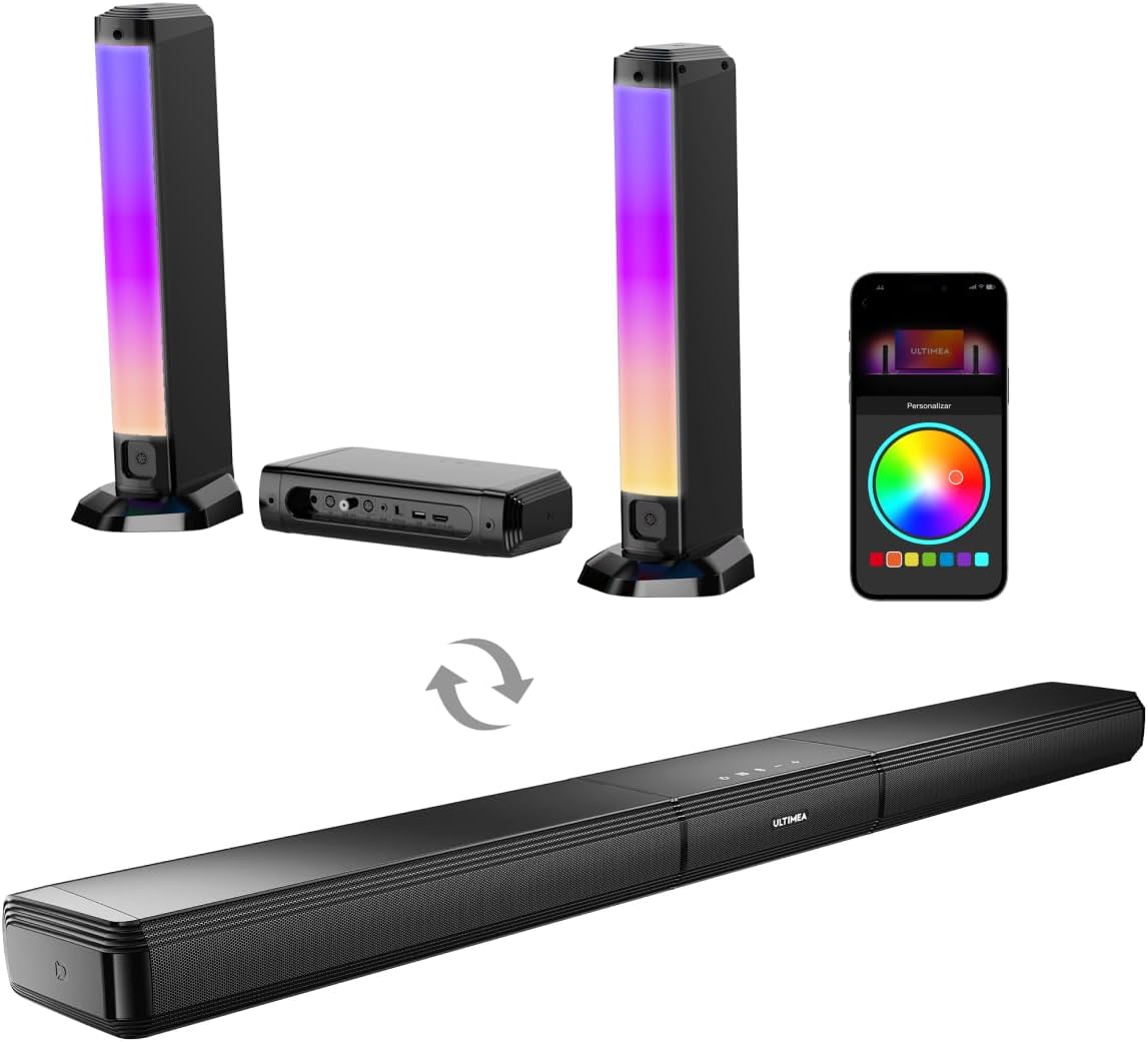 ULTIMEA 5.0ch Sound Bar for Smart TV, PC With RGB Light, Detachable, App Control, 120W Peak Power, Bluetooth 5.3, HDMI-ARC/OPT/AUX, Wall Mount, Apollo S70