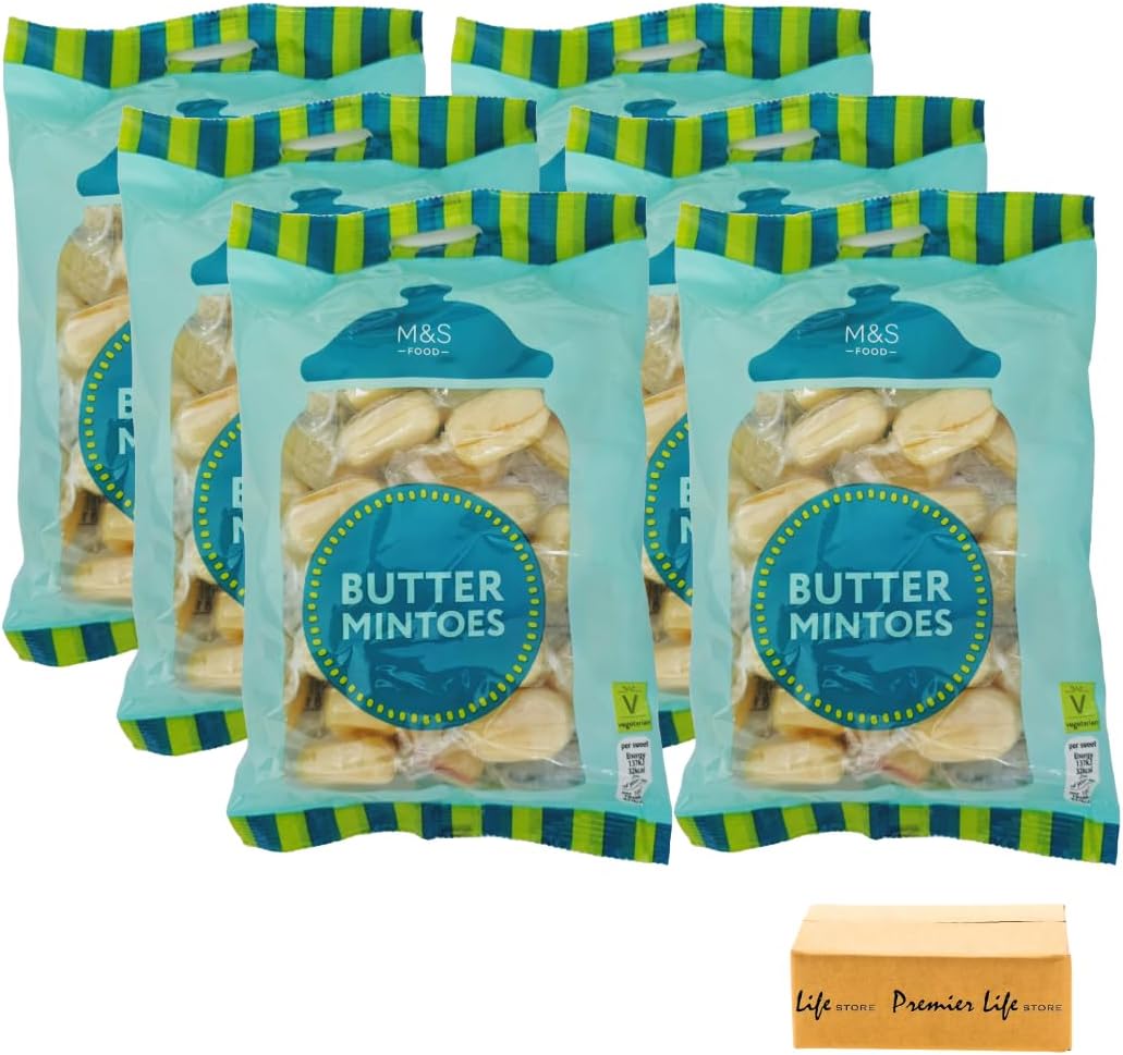 M&S Butter Mintoes 225g, 6 Pack, Classic Buttery Mints Traditional Hard Boiled Sweets, In Premier Life Store Box